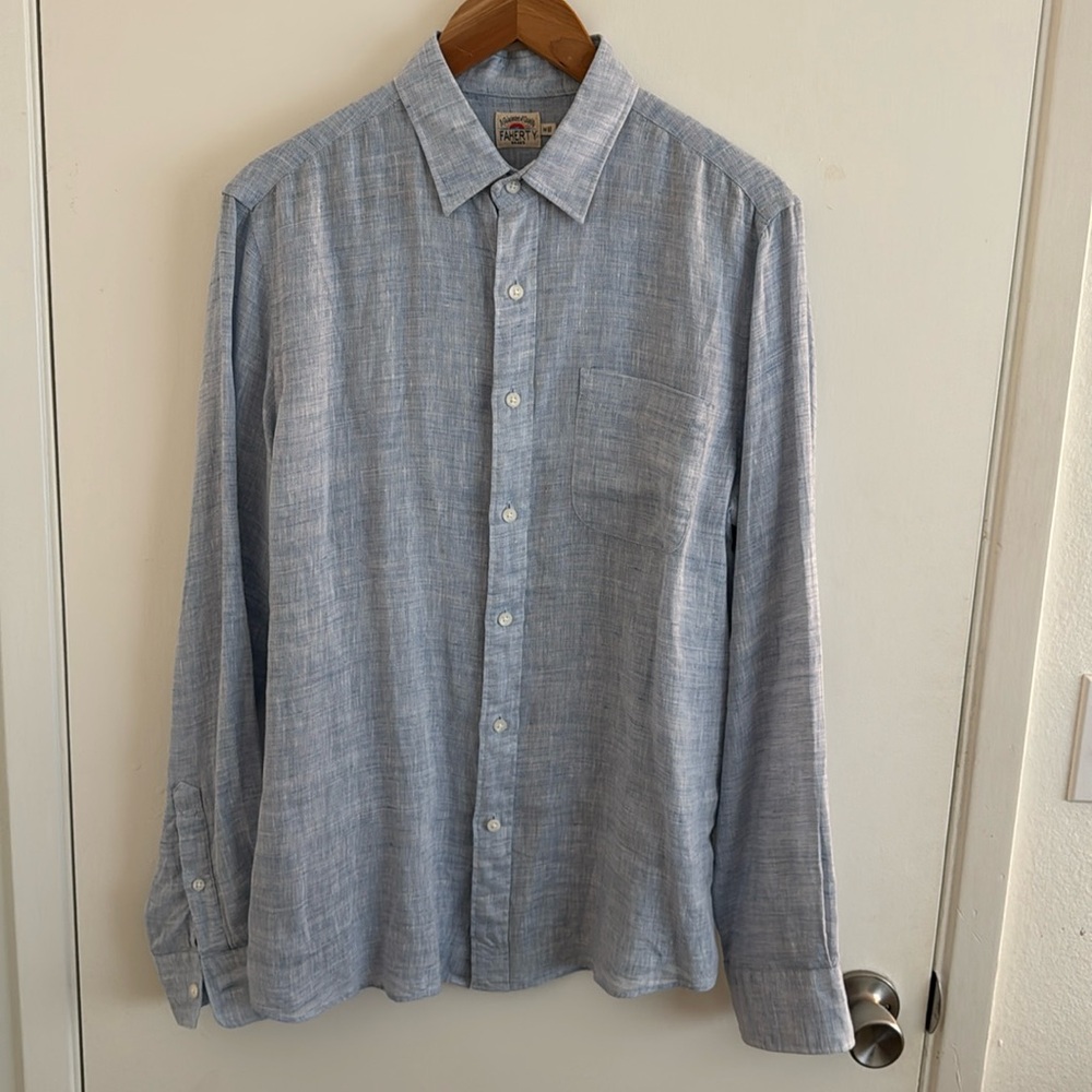 Faherty Blue Linen Long Sleeve Button Up